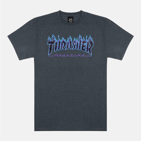 Thrasher Magazine Blue Flames Charcoal Tee - Picture 1 of 7